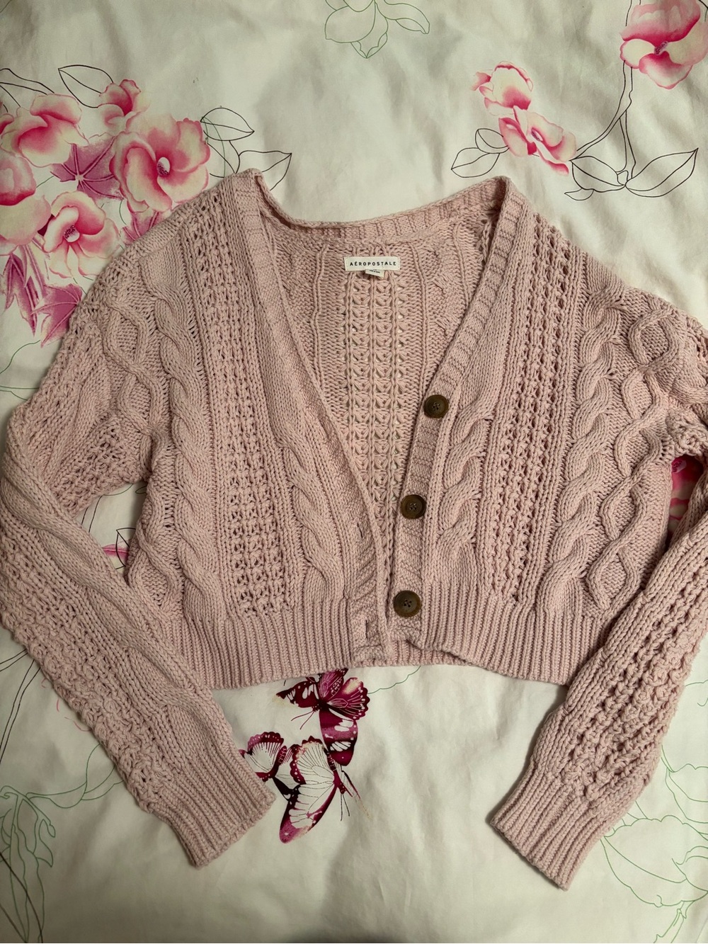 Aeropostale Cable Knit Cardigan Sweater in Light Pink